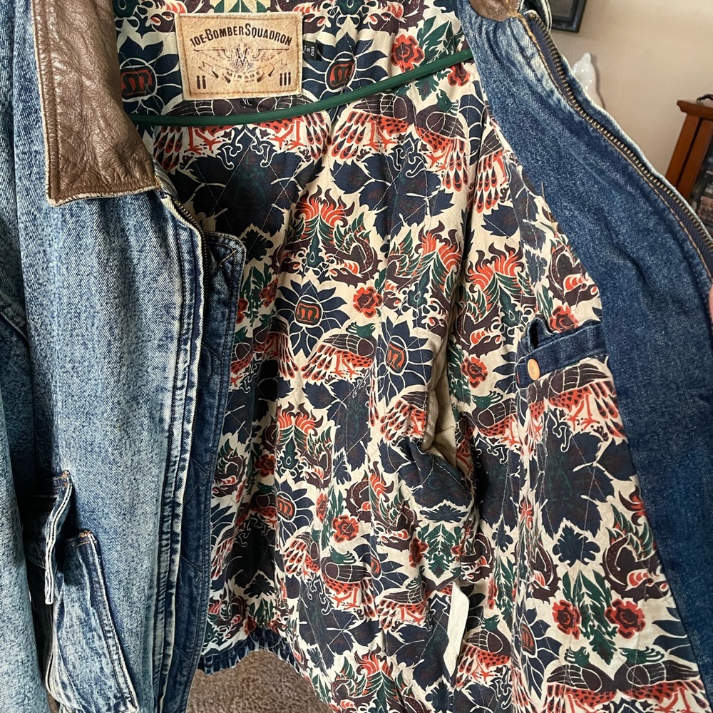 VINTAGE men’s 10E Bomber Squadron denim jacket quilted lined XL - Picture 5 of 10